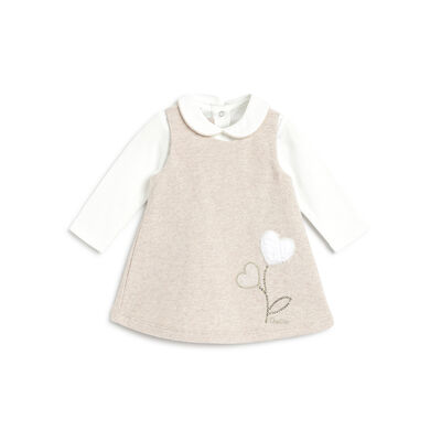 Girls Light Natural Solid T-shirt With Dress